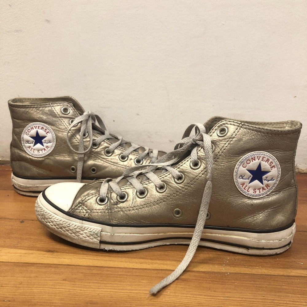 CONVERSE high top shoe in RARE silver/gold metallic leather